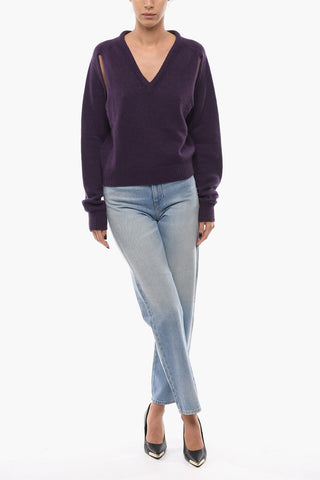 Maglia in Cashmere con Scollo a V e Dettaglio Cut Out