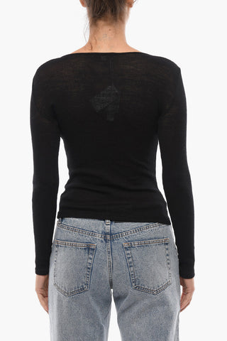 Merino-blend Semi-sheer Sweater with Buttons