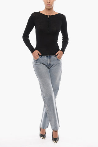 Merino-blend Semi-sheer Sweater with Buttons