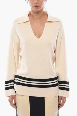 Cotton Blend AMY Sweater with Striped Details and Polo Neck