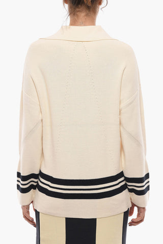 Cotton Blend AMY Sweater with Striped Details and Polo Neck