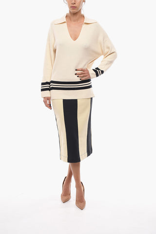 Cotton Blend AMY Sweater with Striped Details and Polo Neck