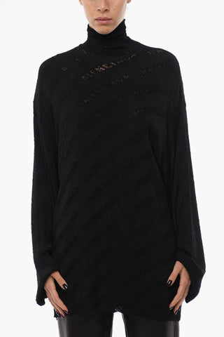 Maglia Oversized a Collo Alto con Fantasia Logo