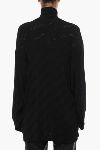 Turtleneck Oversized Sweater with Logo Pattern
