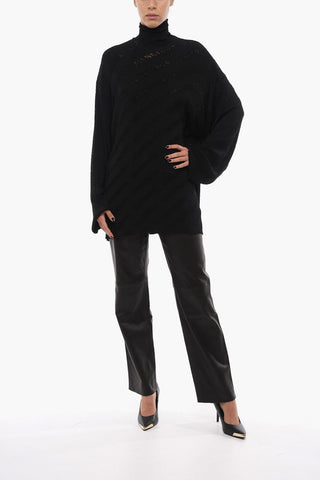Maglia Oversized a Collo Alto con Fantasia Logo