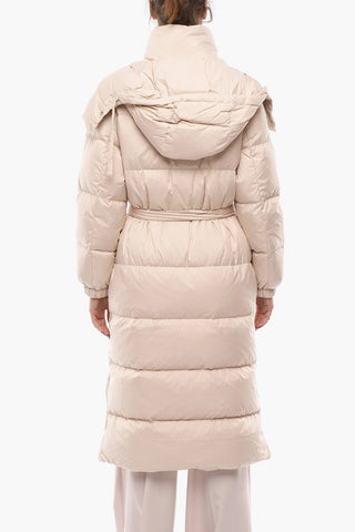 Long Belted Puffer Jacket With Side Zip