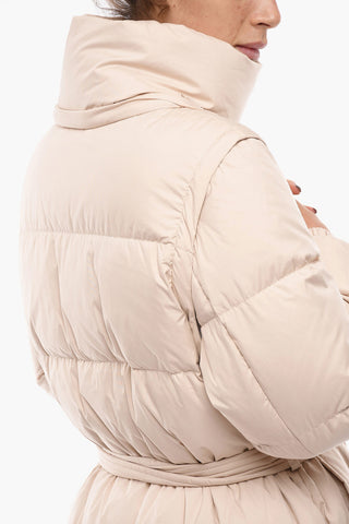 Long Belted Puffer Jacket With Side Zip