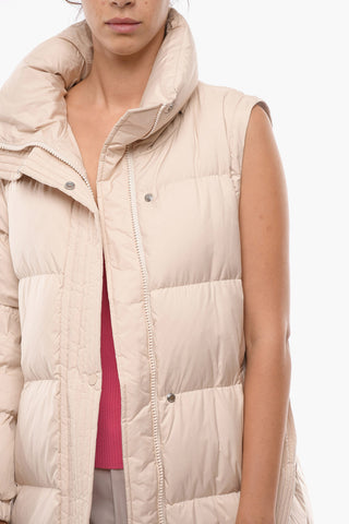 Long Belted Puffer Jacket With Side Zip