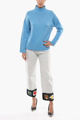 Cashmere Blend Turtleneck Sweater with Dropped Shoulder