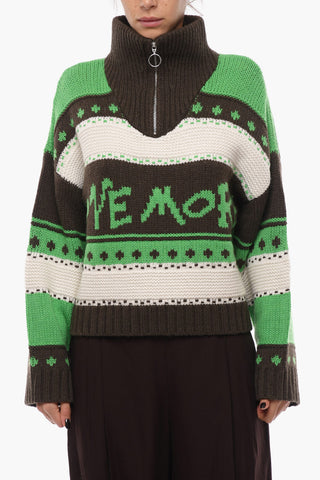 Pullover EKEI in Misto Lana con Motivo Jacquard e Half Zip