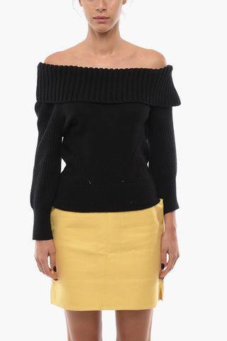 Wool and Cashmere Boatneck Sweater with Rib Details