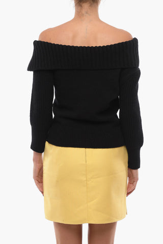 Wool and Cashmere Boatneck Sweater with Rib Details