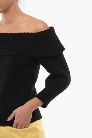 Wool and Cashmere Boatneck Sweater with Rib Details