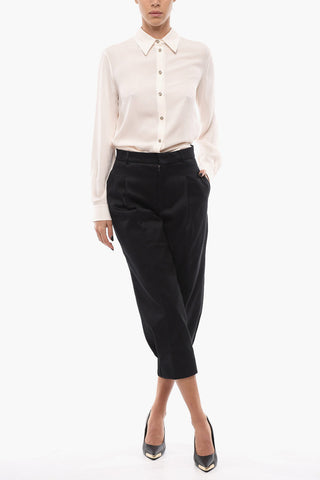 Single-pleated Pants with Snap Buttons and Belt Loops