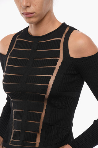 Top Cold-shoulder con Dettagli in Mesh