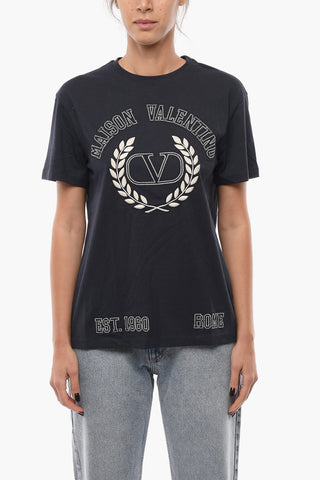 Cotton Cre-Neck T-shirt with Embossed Logo