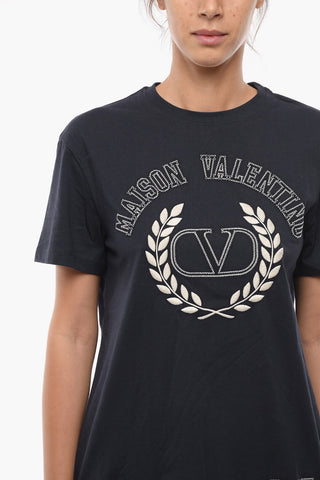 Cotton Cre-Neck T-shirt with Embossed Logo