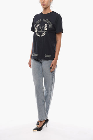 Cotton Cre-Neck T-shirt with Embossed Logo