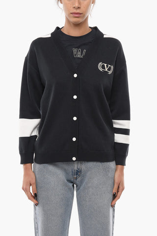Lightweight Cotton Cardigan with Embroidered Logo
