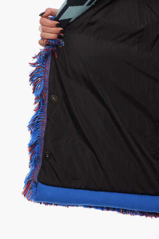 Belted Aztec Motif Down jacket