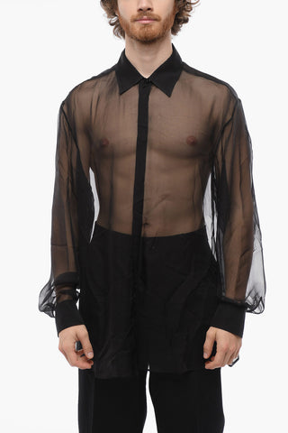 Camicia in Chiffon di Seta con Abbottonatura Nascosta