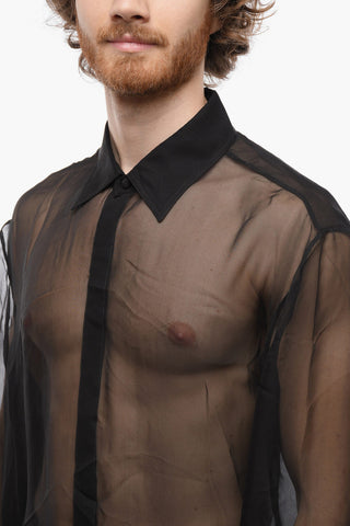 Camicia in Chiffon di Seta con Abbottonatura Nascosta