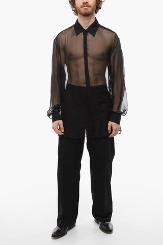 Camicia in Chiffon di Seta con Abbottonatura Nascosta