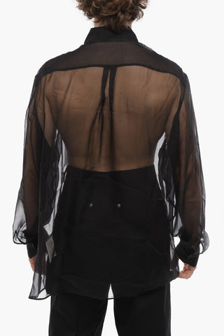 Camicia in Chiffon di Seta con Abbottonatura Nascosta