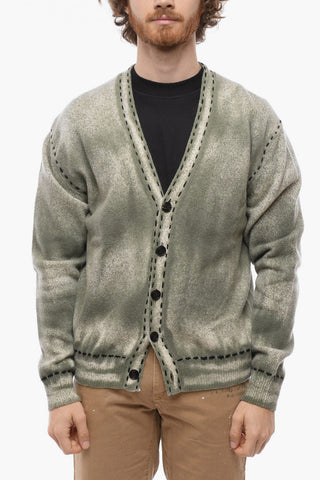 Pullover Cardigan in Cashmere con Stampa Pigmentata a Spray