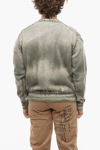 Pullover Cardigan in Cashmere con Stampa Pigmentata a Spray