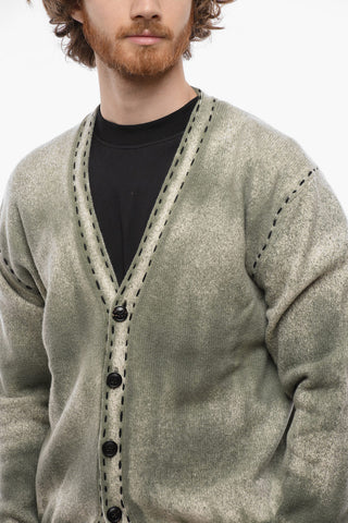 Pullover Cardigan in Cashmere con Stampa Pigmentata a Spray