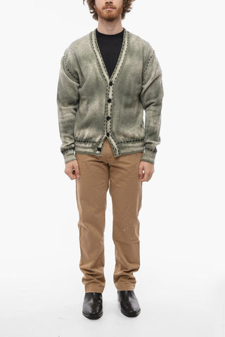 Pullover Cardigan in Cashmere con Stampa Pigmentata a Spray