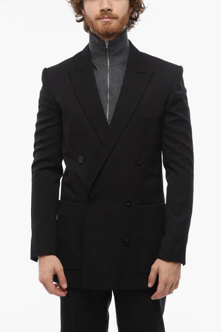 Wool Double-breasted Blazer with Peak Lapel