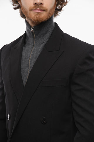 Wool Double-breasted Blazer with Peak Lapel