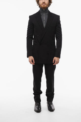 Wool Double-breasted Blazer with Peak Lapel