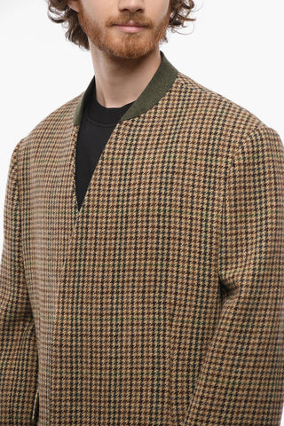 Pied De Poule Wool No-Lapel Blazer With Flap Pockets