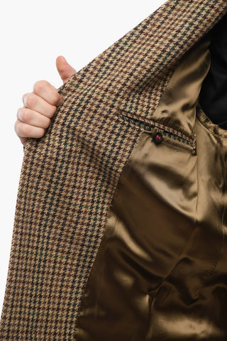 Pied De Poule Wool No-Lapel Blazer With Flap Pockets