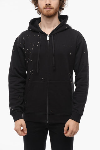 All-Over Studded Fleeced-Cotton Hoodie