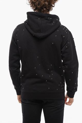 All-Over Studded Fleeced-Cotton Hoodie