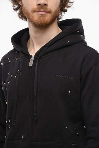 All-Over Studded Fleeced-Cotton Hoodie
