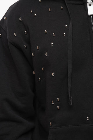 All-Over Studded Fleeced-Cotton Hoodie