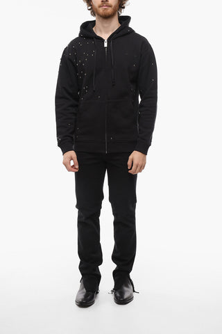 All-Over Studded Fleeced-Cotton Hoodie