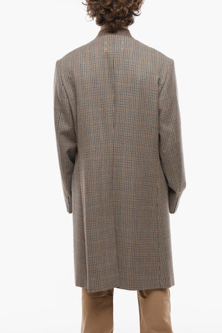 Concealed Buttoning No-lapel Pied de Poule Wool Coat