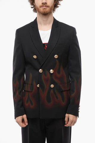 Flame Details Double-breasted Blazer with Jewerly Buttons
