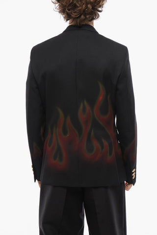 Flame Details Double-breasted Blazer with Jewerly Buttons