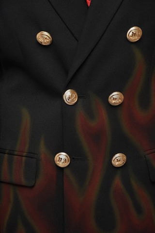 Flame Details Double-breasted Blazer with Jewerly Buttons