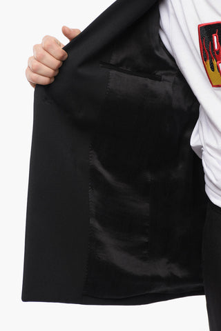 Flame Details Double-breasted Blazer with Jewerly Buttons