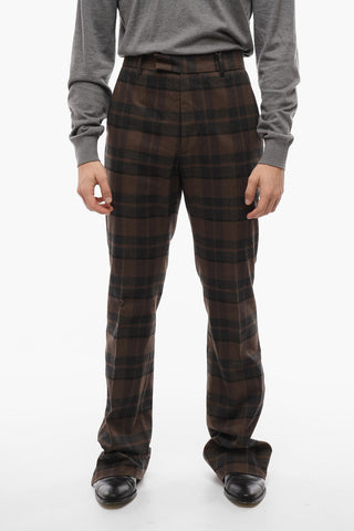 Welt Pockets Flared Pants with Checked Pattern