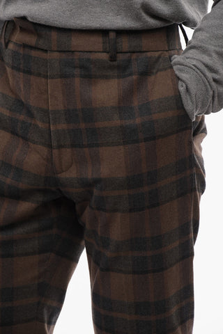 Welt Pockets Flared Pants with Checked Pattern