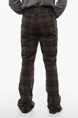 Welt Pockets Flared Pants with Checked Pattern